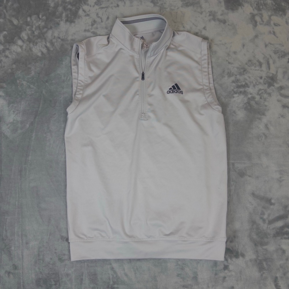 Adidas Golf Vest Mens Medium Gray Quarter Zip Sleeveless Pullover Layering